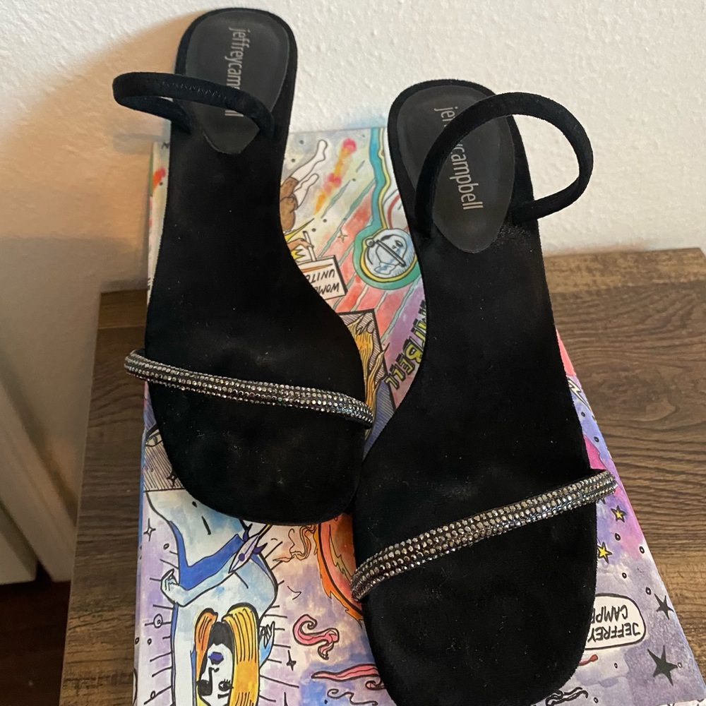 JEFFREY CAMPBELL- Black Suede & Pewter Kitten heels